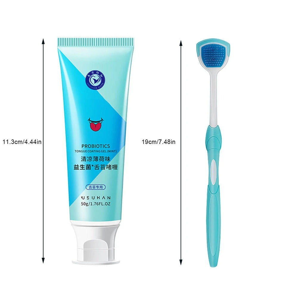 Gel Nettoyant pour la Langue à la Menthe + Brosse Gratte-Langue.